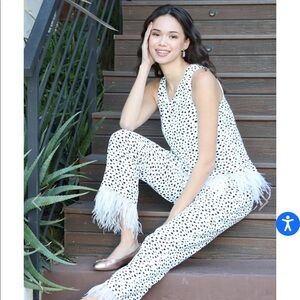 2 piece Eva Franco feathered Gianna  polka dot  pant suit